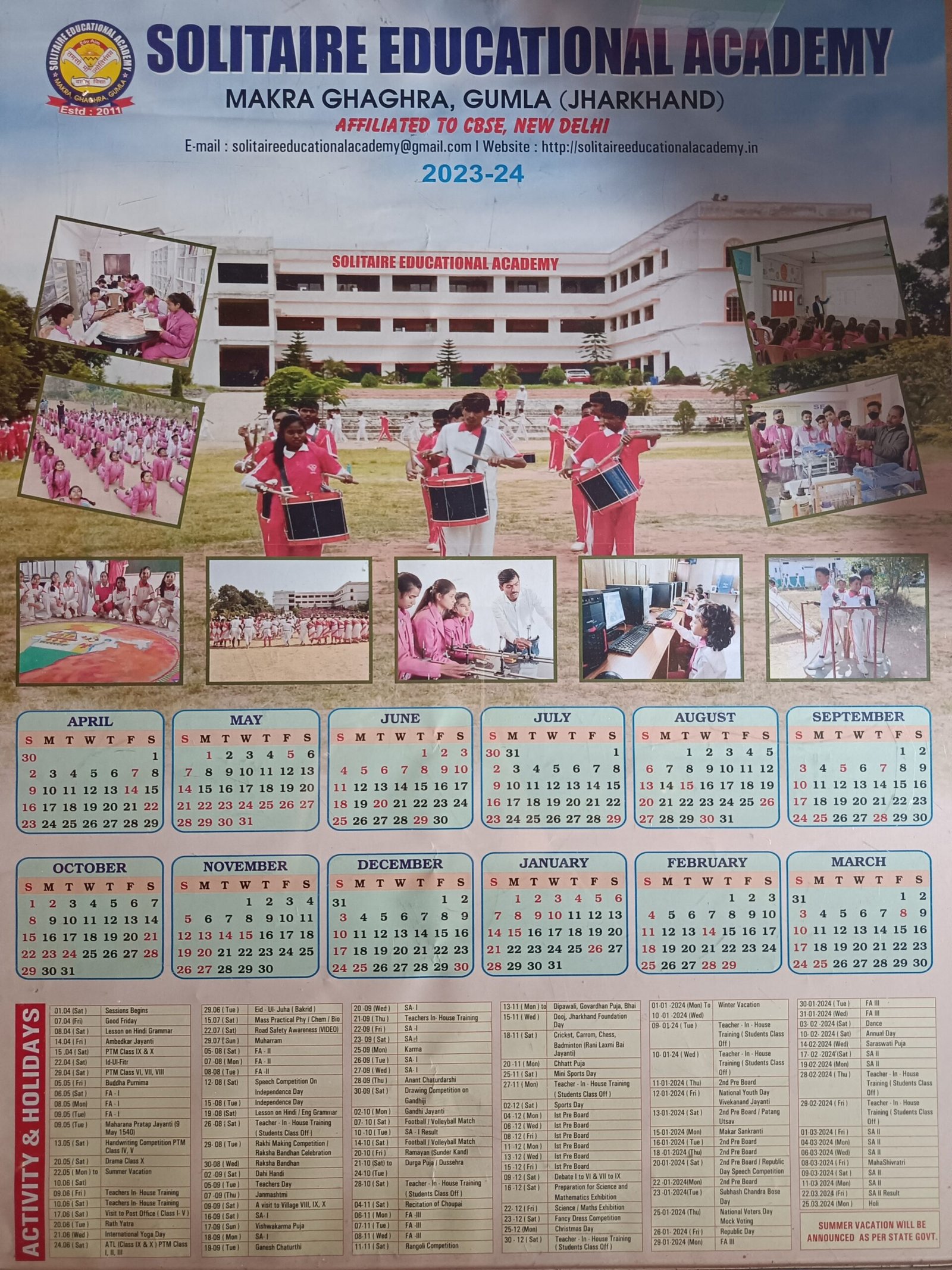 ANNUAL ACADEMIC CALENDER – SOLITAIRE EDUCATIONAL ACADEMY