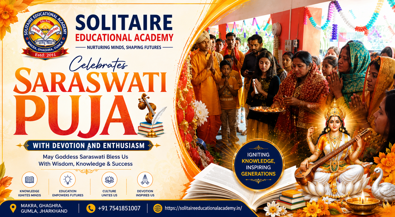 Solitaire Educational Academy Celebrates Saraswati Puja