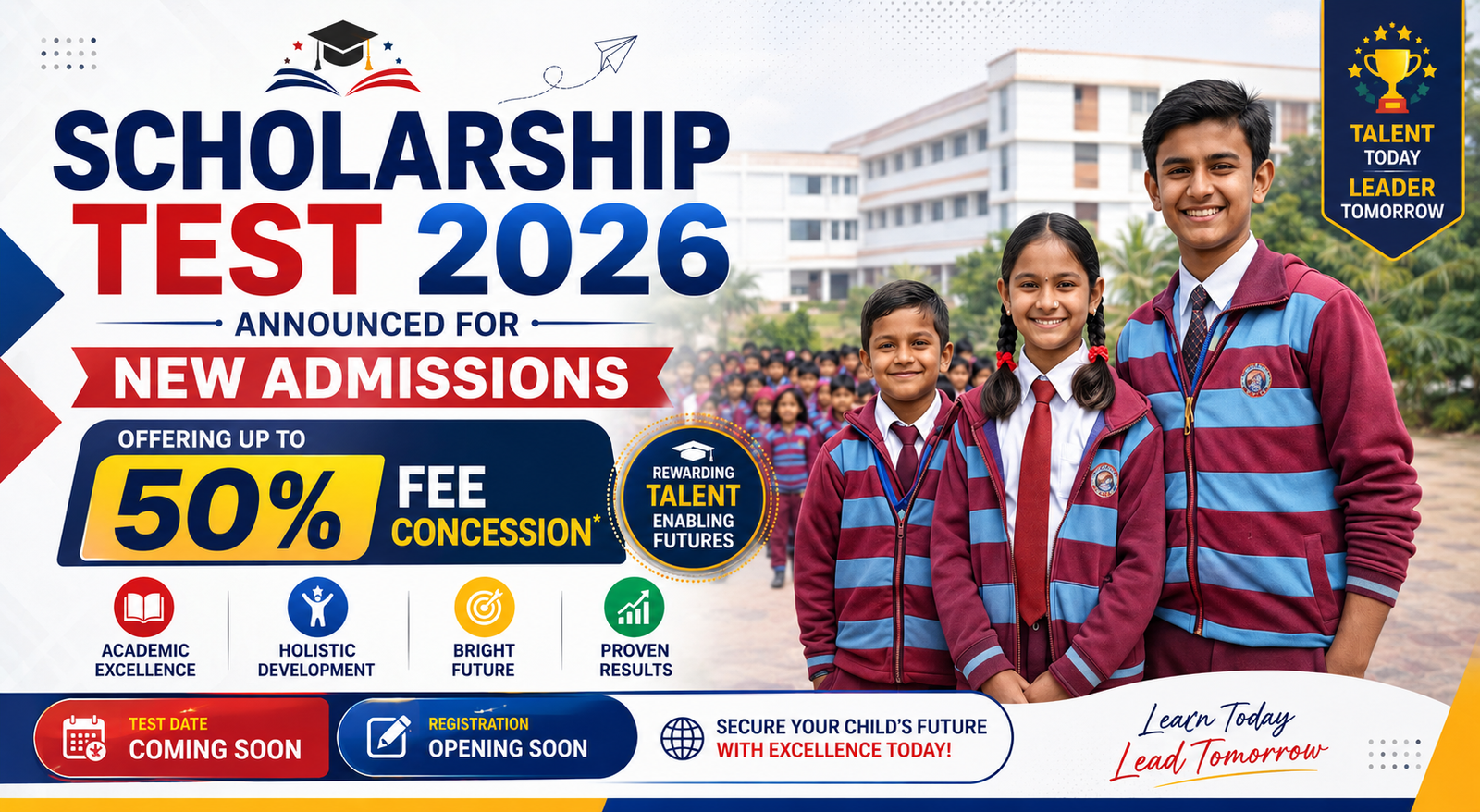 Scholarship Test 2026 Announced for New Admissions, Offering Up to 50% Fee Concession